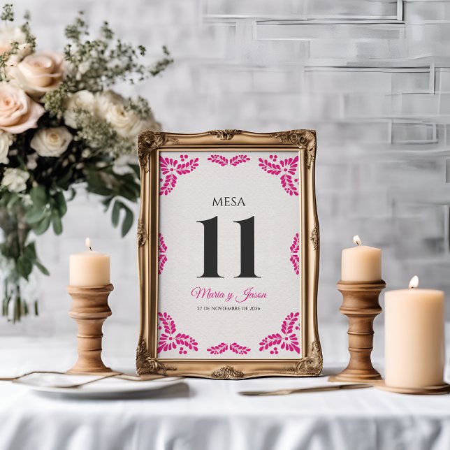 Talavera Pink Floral Minimalist Spanish Wedding Table Number (Talavera Pink Floral Minimalist Spanish Wedding Table Number)