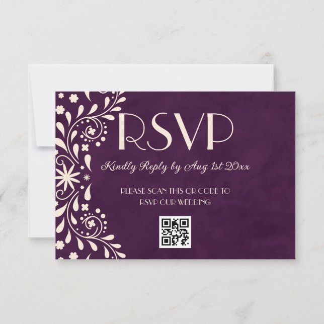 Talavera Plum Floral Wedding QR code RSVP Card (Front)