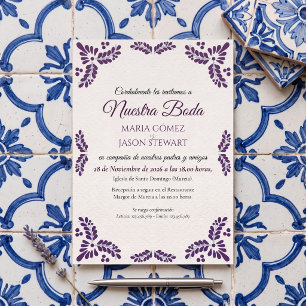Talavera Purple Floral Minimalist Spanish Wedding Invitation
