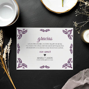 Talavera Purple Floral Minimalist Spanish Wedding Thank You Card