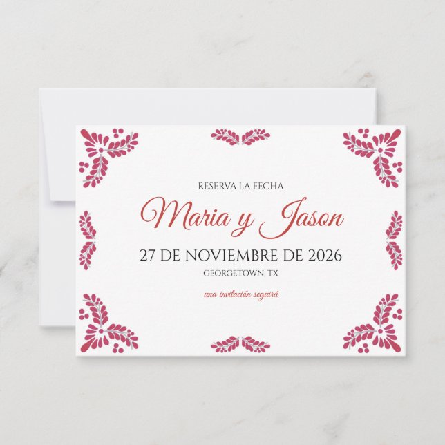 Talavera Red Floral Minimalist Spanish Wedding Save The Date (Front)