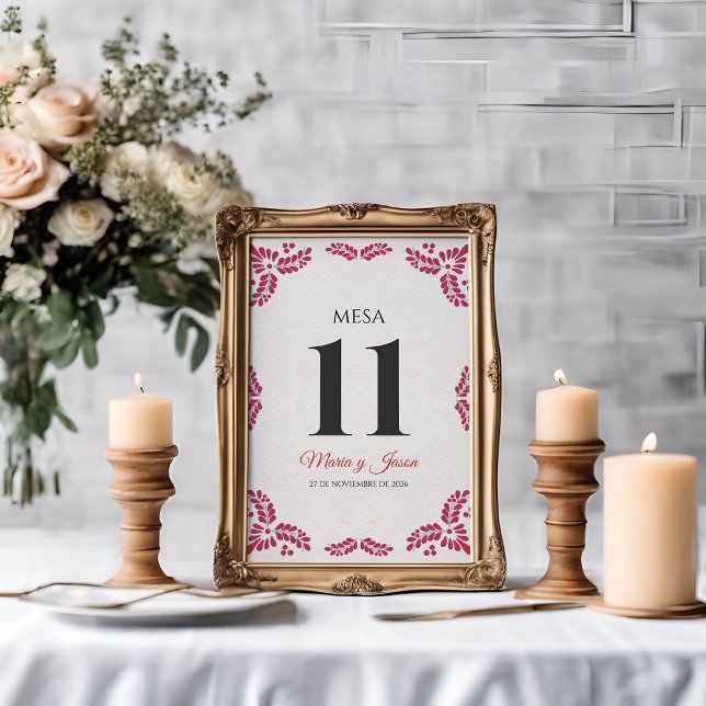 Talavera Red Floral Minimalist Spanish Wedding Table Number (Talavera Red Floral Minimalist Spanish Wedding Table Number)