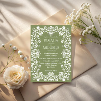 Talavera sage green Mexican wedding Invitation