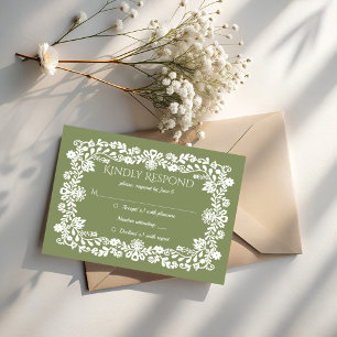 Talavera sage green Mexican wedding RSVP Card
