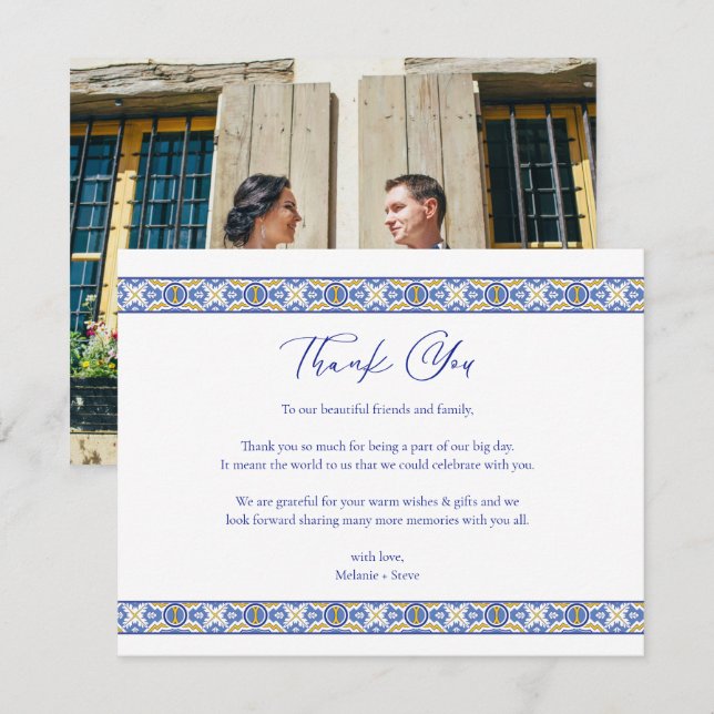 Talavera Spanish Mexican Wedding Photo Thank You Card (Front/Back)