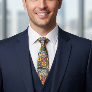 Talavera Spanish Mexico Colorful tiles Neck Tie