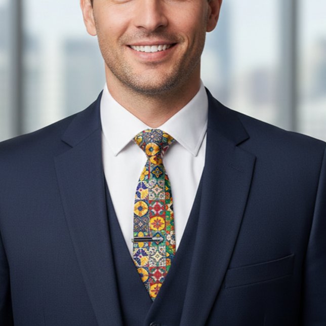 Talavera Spanish Mexico Colorful tiles Neck Tie (Creator Uploaded)