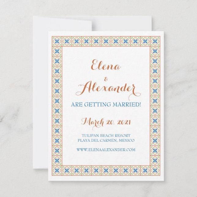 Talavera Spanish Tile Save the Date Invitation (Front)