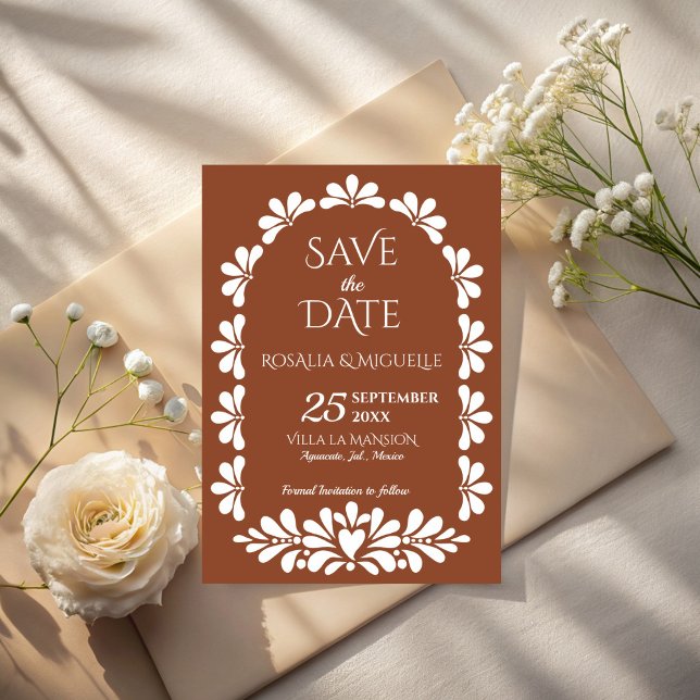 Talavera terracotta boho arch Mexican wedding Save The Date (Talavera terracotta boho arch Mexican wedding Save The Date cards template instant download)