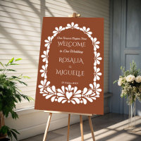 Talavera terracotta boho Mexican wedding welcome