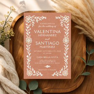 Talavera Terracotta Mexican Floral Boho Wedding Invitation