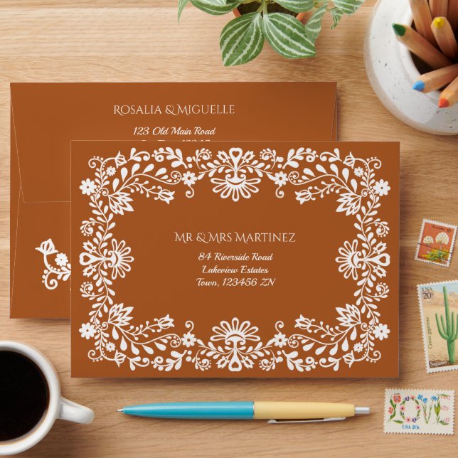 Talavera terracotta Mexican wedding addressed Envelope (Desk)