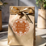 Talavera terracotta Mexican wedding favor Classic Round Sticker<br><div class="desc">Terracotta vintage Mexican talavera boho  wedding monogrammed stickers template personalized wedding stickers,  terracotta brown and white Talavera folk art wedding stickers personalized Mexican wedding favor stickers thank you stickers</div>