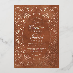 Talavera Terracotta Mexican Wedding Foil Invitation