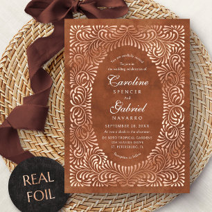 Talavera Terracotta Mexican Wedding Foil Invitation