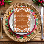 Talavera terracotta Mexican wedding menu cards<br><div class="desc">Terracotta vintage Mexican talavera boho  wedding menu cards,  terracotta brown and white Talavera folk art wedding menu cards,   Mexican wedding personalized menu cards personalized table decor printed wedding stationery</div>
