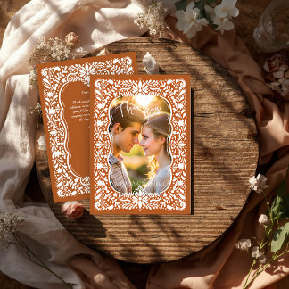 Talavera terracotta Mexican wedding photo Thank You Card