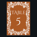 Talavera terracotta Mexican wedding Table Number<br><div class="desc">Terracotta vintage Mexican talavera boho  wedding table numbers,  terracotta brown and white Talavera folk art wedding personalized table numbers  Mexican wedding personalized table decor</div>