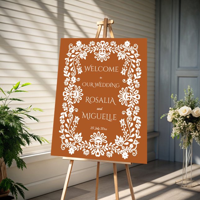 Talavera terracotta Mexican wedding welcome sign (Talavera terracotta vintage Mexican wedding personalized welcome sign board)