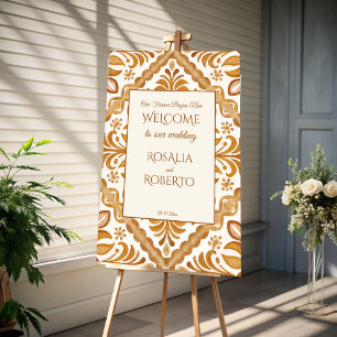Talavera terracotta vintage wedding welcome sign