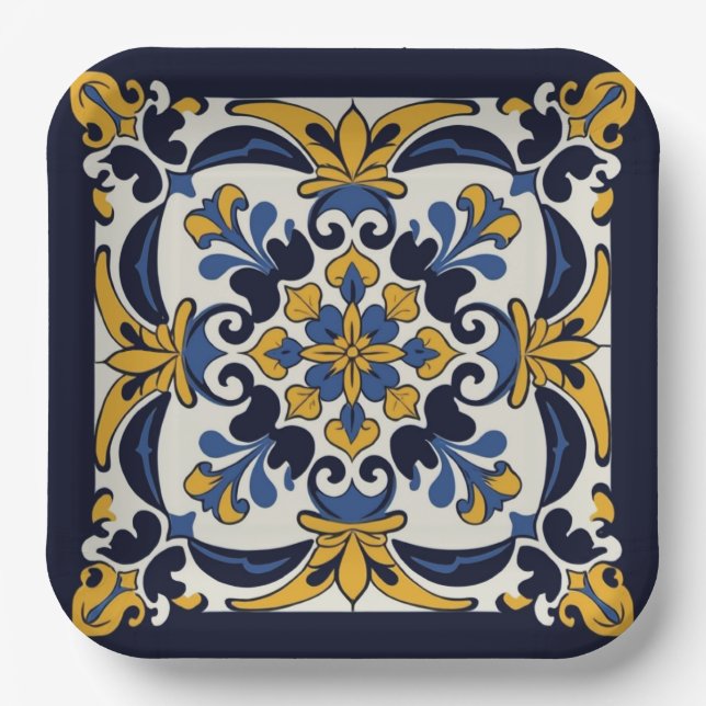 Talavera Tile Cinco Paper Plates (Front)