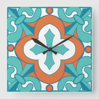 Talavera Tile Clock - Orange & Turquoise