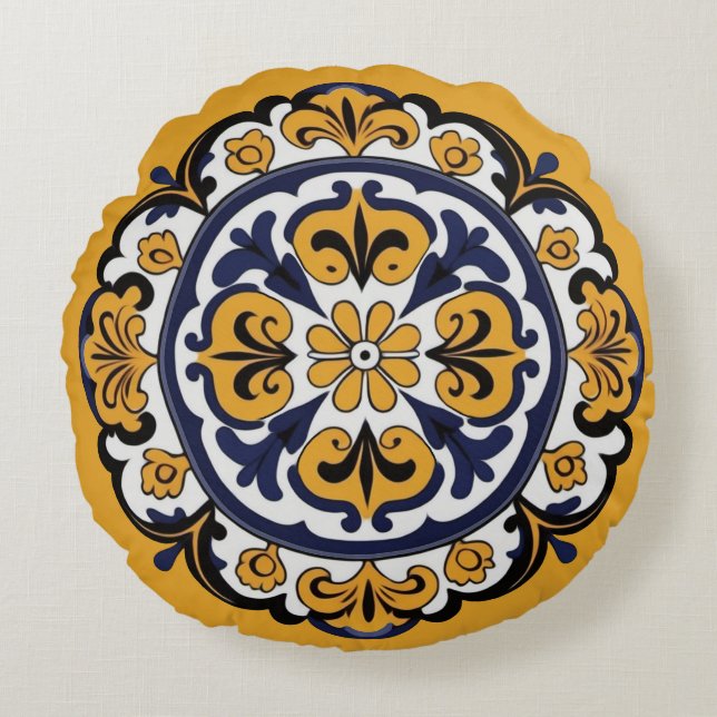 Talavera Tile Cuatro Round Pillow (Front)