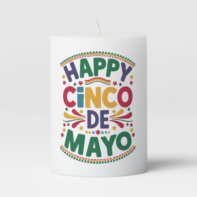 Talavera Tile Fiesta Pattern Pillar Candle (Front)