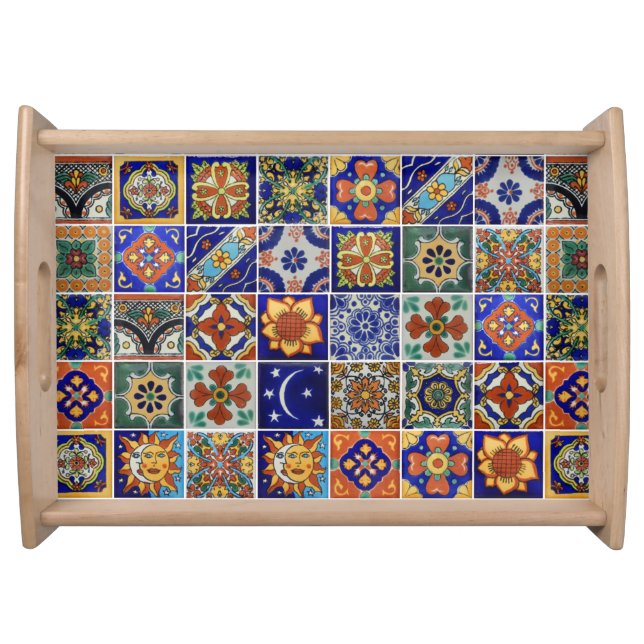 Talavera Tile Image Natural Wood  Serving Tray (Front)