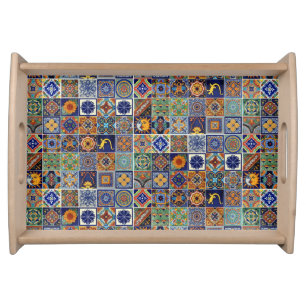 Talavera Tile Image Natural Wood Serving Tray