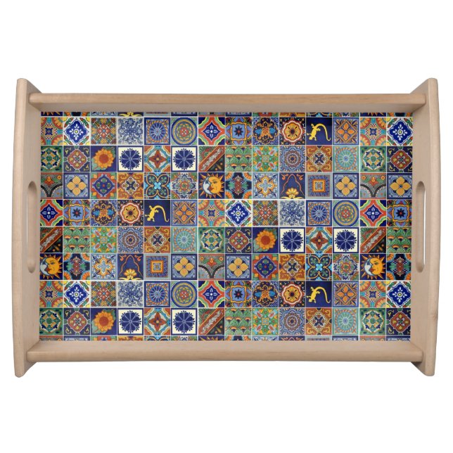 Talavera Tile Image Natural Wood  Serving Tray (Front)