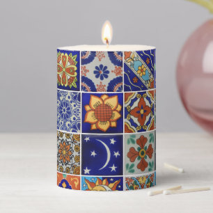 Talavera Tile Image Pretty Centerpiece Pillar Candle