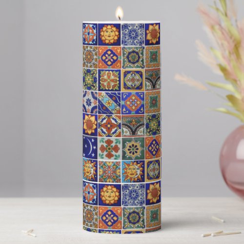 Talavera Tile Image Pretty Centerpiece  Pillar Candle