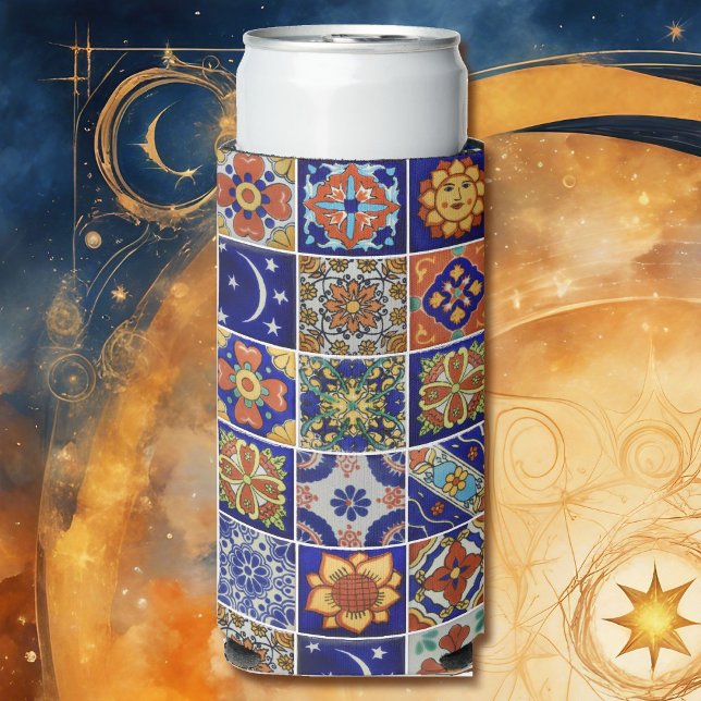  Talavera Tile Personalize Text Southwest Style Seltzer Can Cooler (Creator Uploaded)