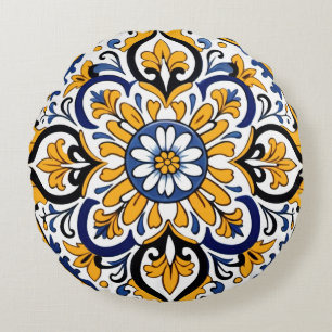 Talavera Tile Tres Round Pillow