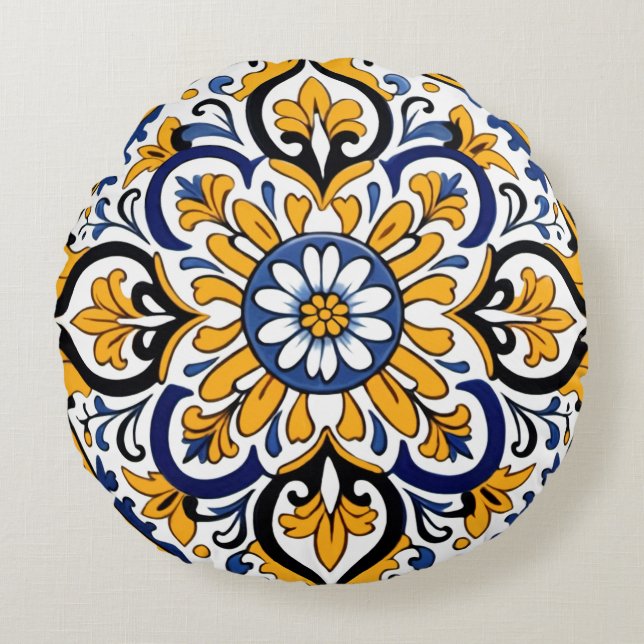 Talavera Tile Tres Round Pillow (Front)
