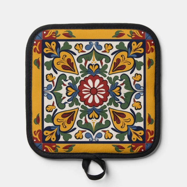 Talavera Tile With Hearts Pot Holder (Front)