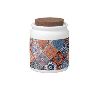 Talavera Tles Orange Sky Navy Blue Burgundy Red Candy Jar