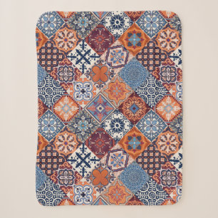 Talavera Tles Orange Sky Navy Blue Burgundy Red Sherpa Blanket