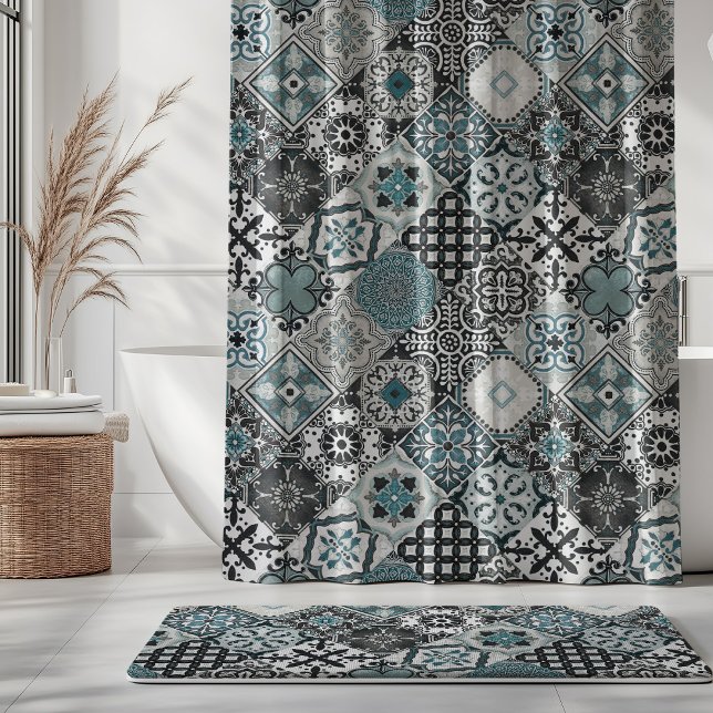 Talavera Tles Turquoise Grey Mint Teal Shower Curtain (Creator Uploaded)