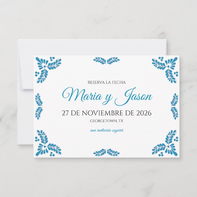 Talavera Turquoise Minimalist Spanish Wedding Save The Date (Front)