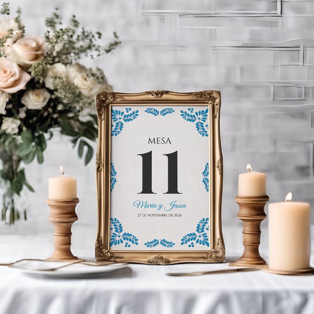 Talavera Turquoise Minimalist Spanish Wedding Table Number (Talavera Turquoise Minimalist Spanish Wedding Table Number)