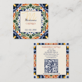 Talavera vintage Mexican folk art Square Business Card