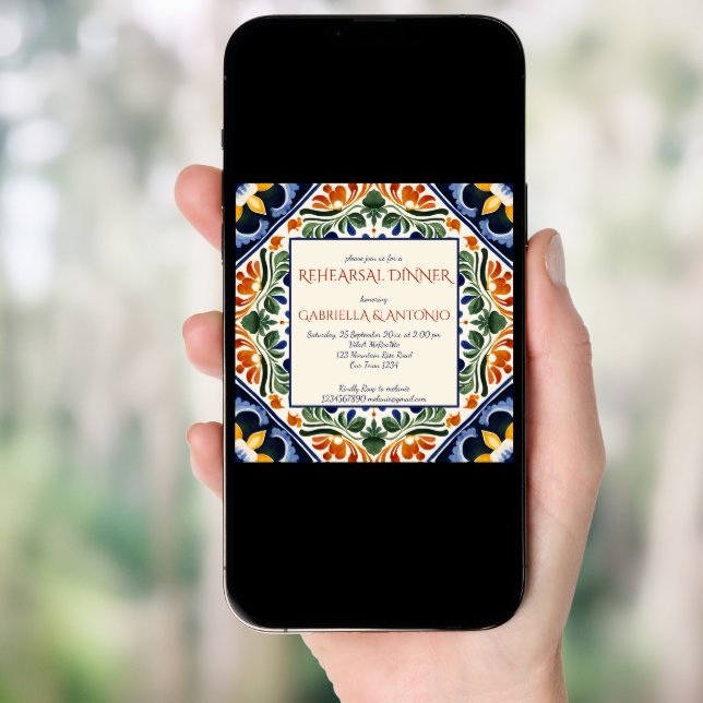 Talavera vintage Mexican rehearsal dinner Invitation (Front Digital)