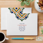Talavera vintage Mexican wedding Envelope<br><div class="desc">Azulejo blue Portuguese Talavera tiles vintage Mexican wedding addressed envelope template Mediterranean ornate Talavera tile pattern wedding matching envelope  with delivery and return address</div>