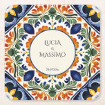 Talavera vintage Mexican wedding favors printed Square Paper Coaster<br><div class="desc">Azulejo blue Portuguese Talavera tiles vintage Mexican hacienda wedding favors personalized monogram printed paper coasters template Mediterranean ornate Talavera tile pattern wedding coasters personalized wedding tableware table decor which also a makes a lovely keepsake favor for your guests Hacienda style wedding decor decoracion talavera fiesta</div>