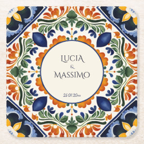 Talavera vintage Mexican wedding favors printed Square Paper Coaster