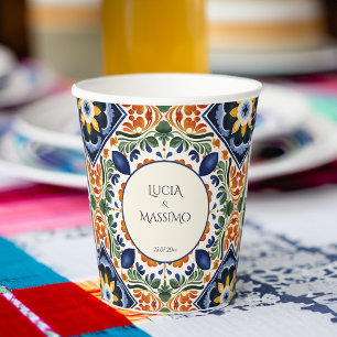 Talavera vintage Mexican wedding monogram printed Paper Cups