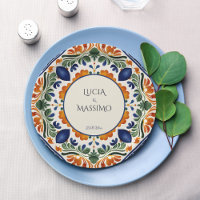 Talavera vintage Mexican wedding monogram printed Paper Plates