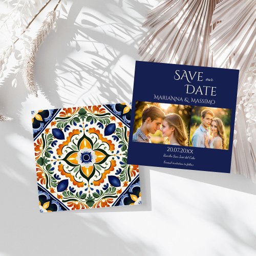 Talavera vintage Mexican wedding photo Save The Date